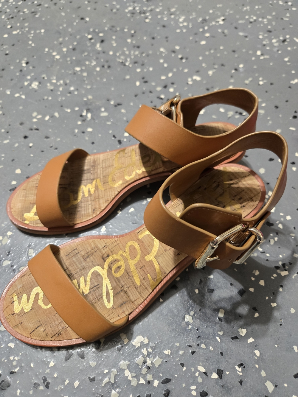 Sam Edelman Cognac Double-Strap Ankle Buckle Sandals